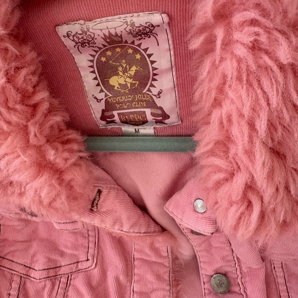 Pink Corduroy Barbie fur collar jacket M - Picture 2 of 3